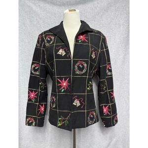 MAK Women's Size 14 Embroidered Christmas Holiday Velvet Blazer Vintage Artsy